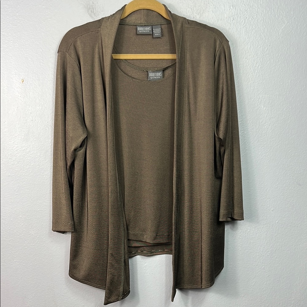 Chico’s Additions Shimmer Metallic Open Front Cardigan & Tank Top Medium Large